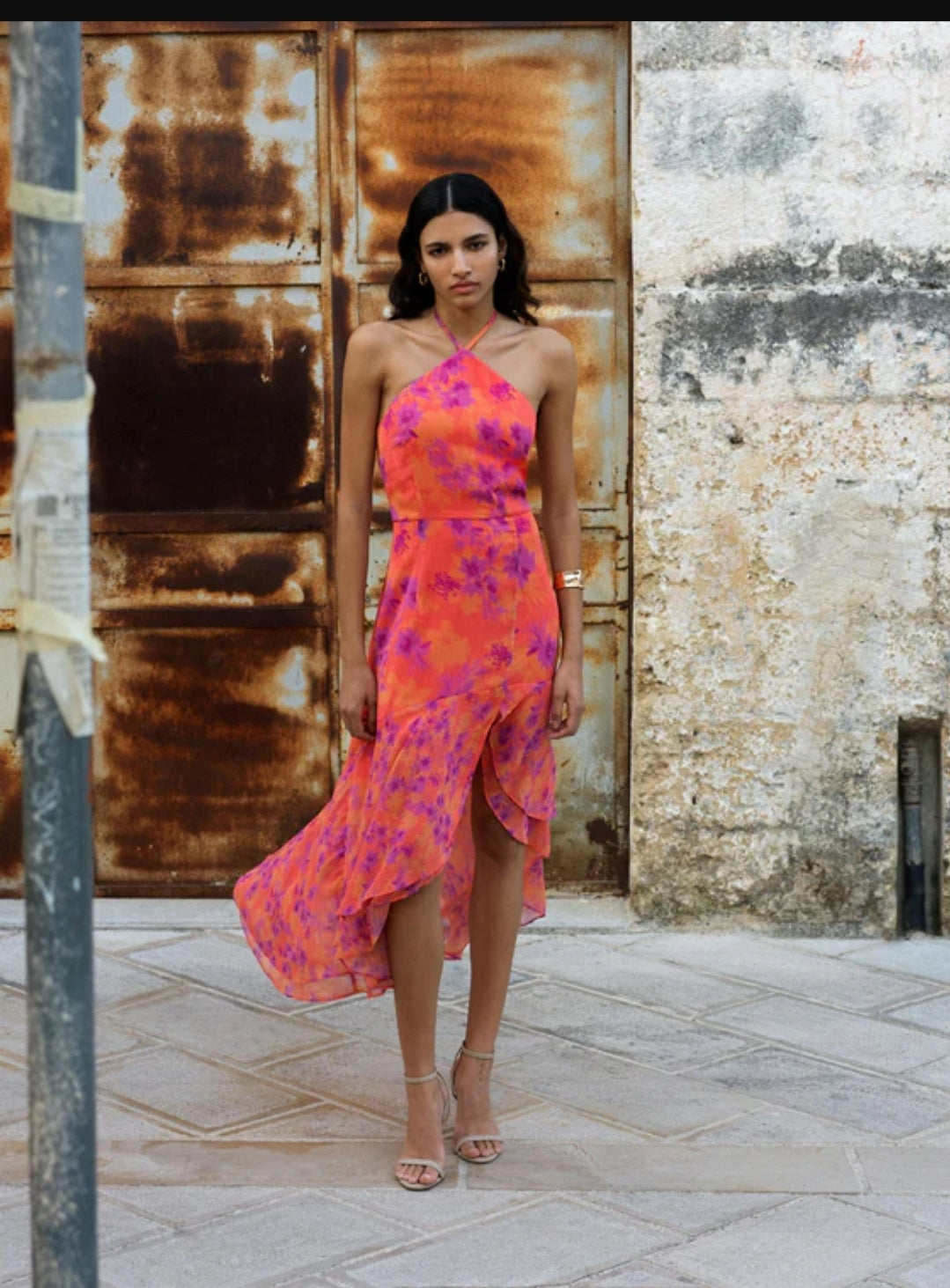 Crinkle ruffle Halterneck dress
