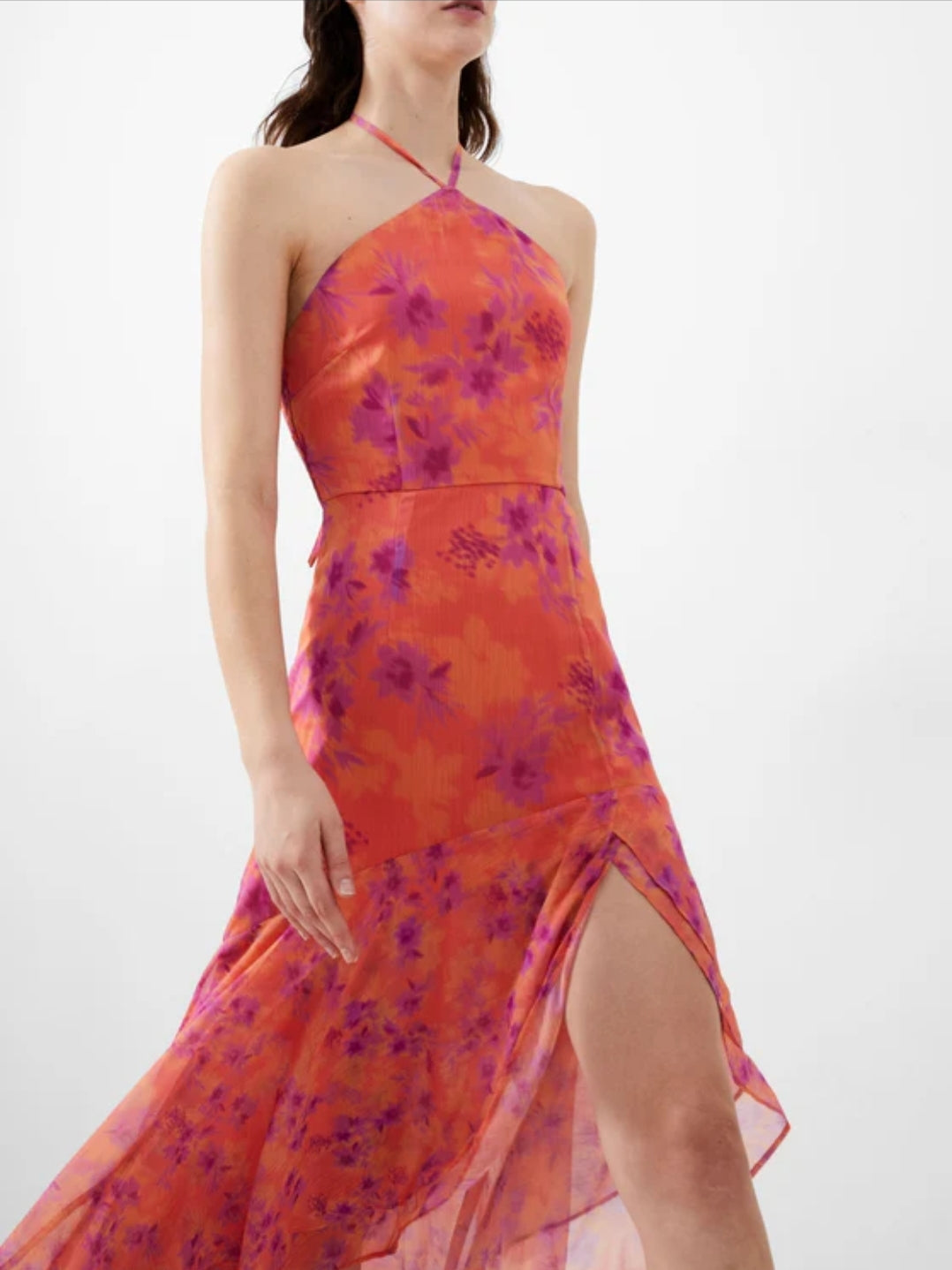 Crinkle ruffle Halterneck dress