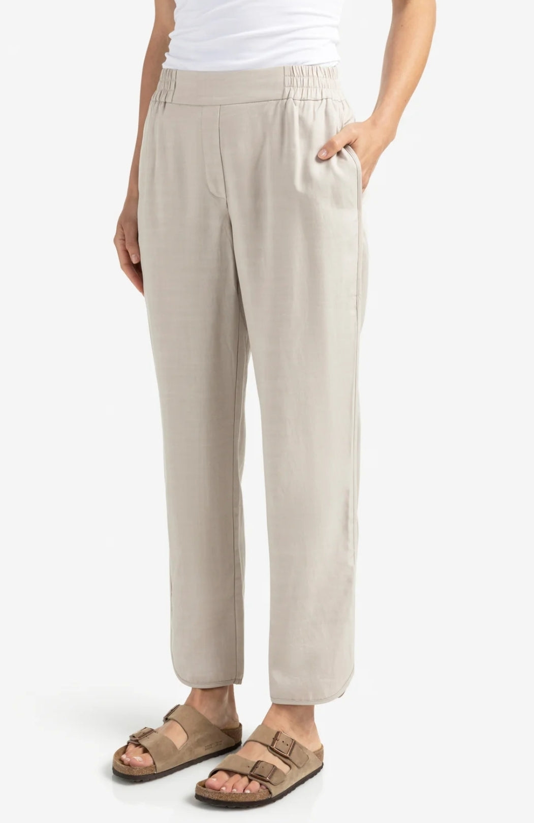 Woven Trousers with Curved Hem