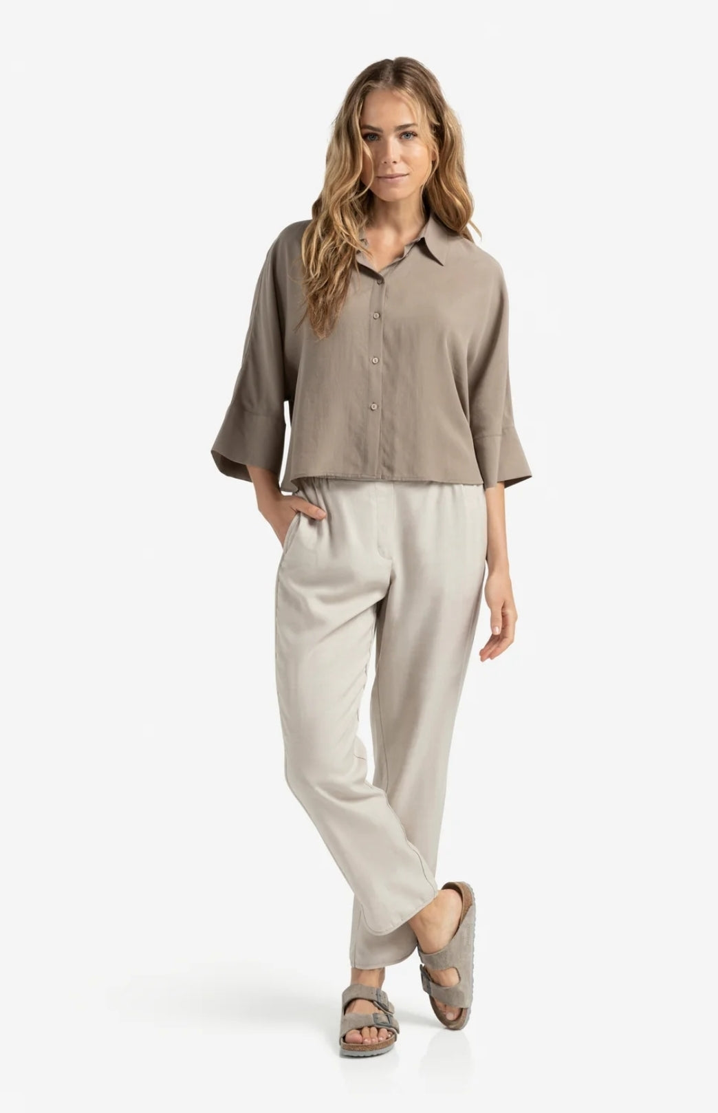 Woven Trousers with Curved Hem