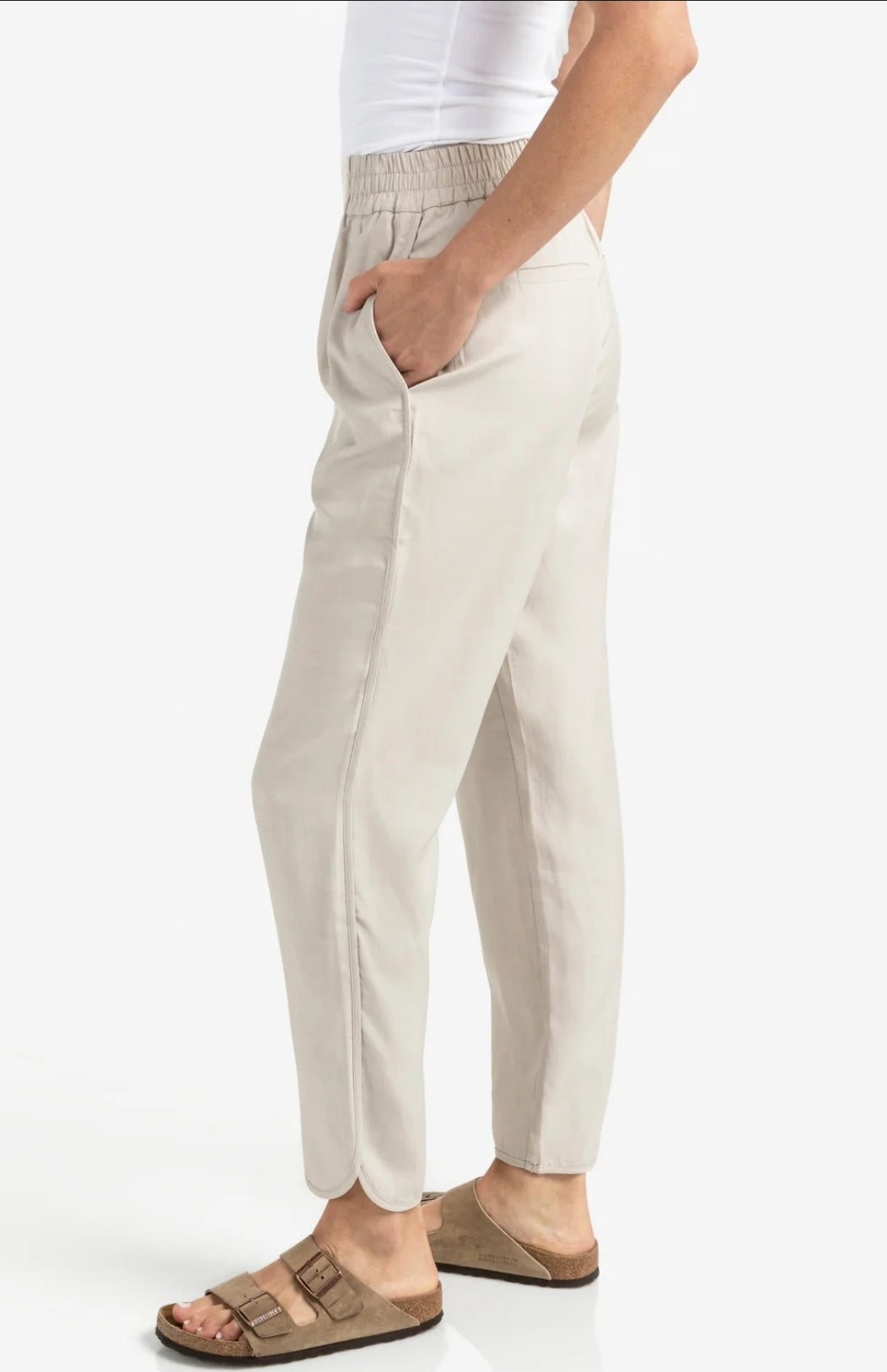 Woven Trousers with Curved Hem