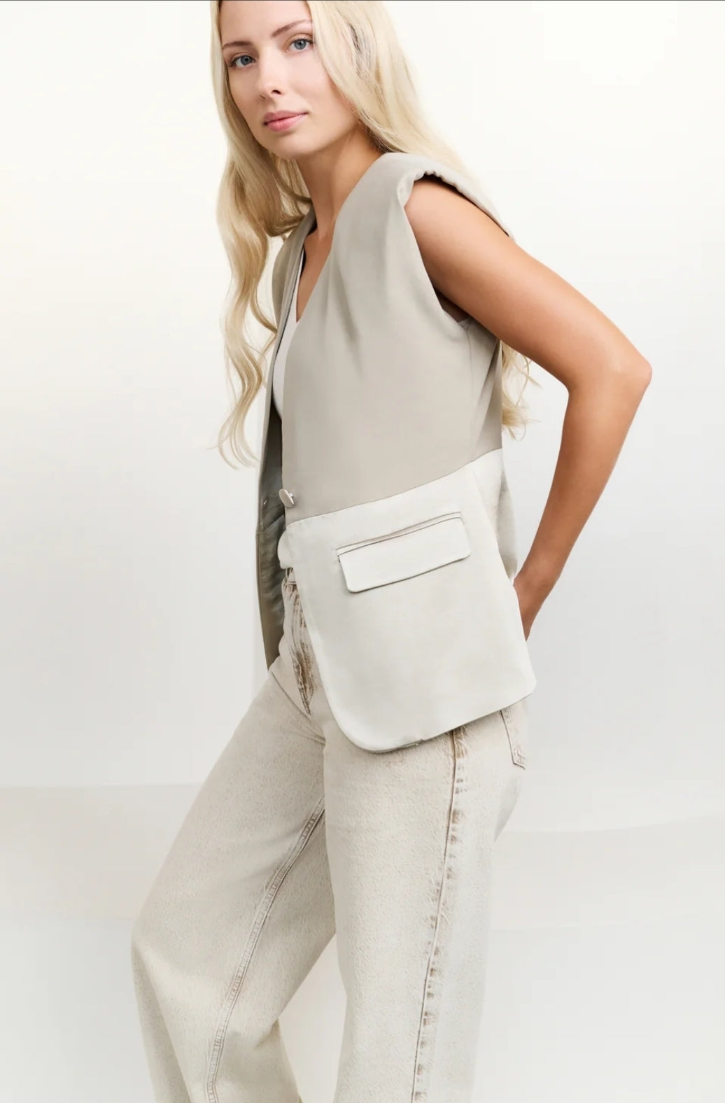 Sleeveless Blazer with Satin Detail