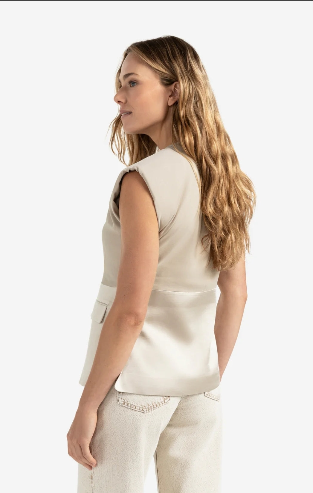 Sleeveless Blazer with Satin Detail
