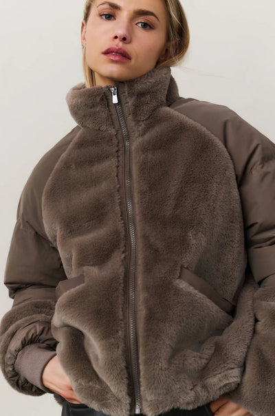 Faux Fur Jacket with Padded Sleeves - Extra 30% Off