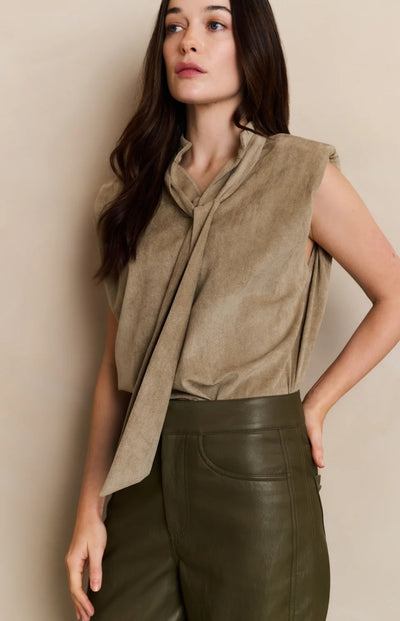Suedette Top with Tie Detail and Collar