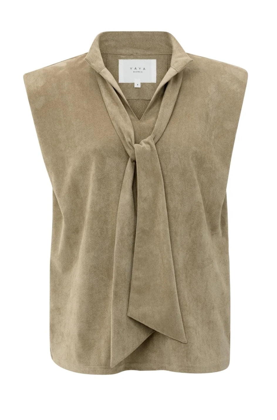 Suedette Top with Tie Detail and Collar
