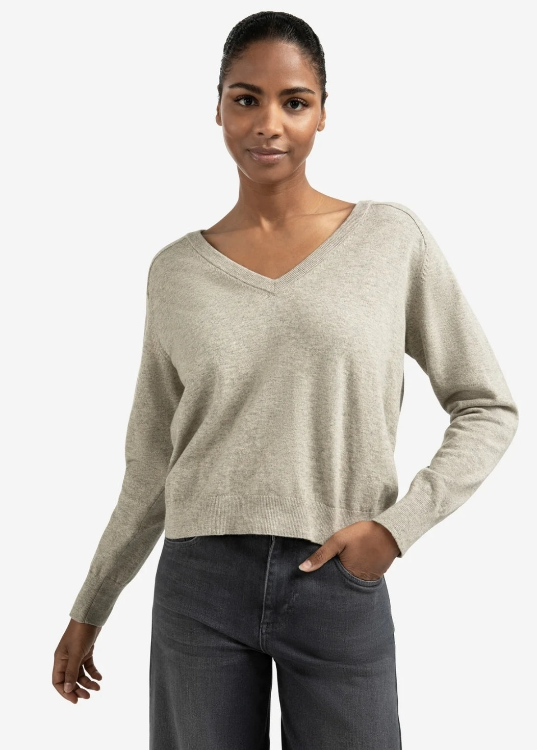 V-Neck Jumper with Back Button Detail