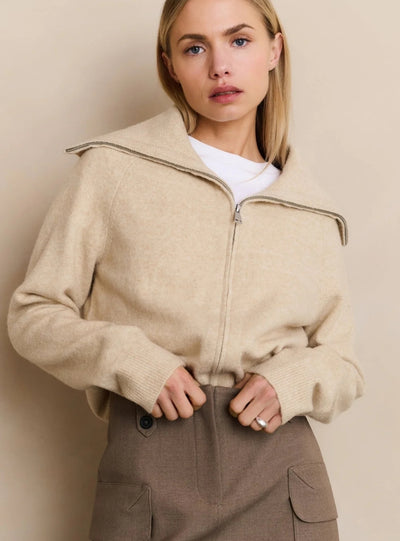 Zip-Up Cardigan with Wide Collar