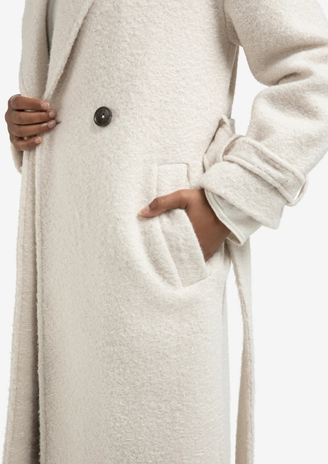 Long Boucle Coat with Belt and Oversized fit