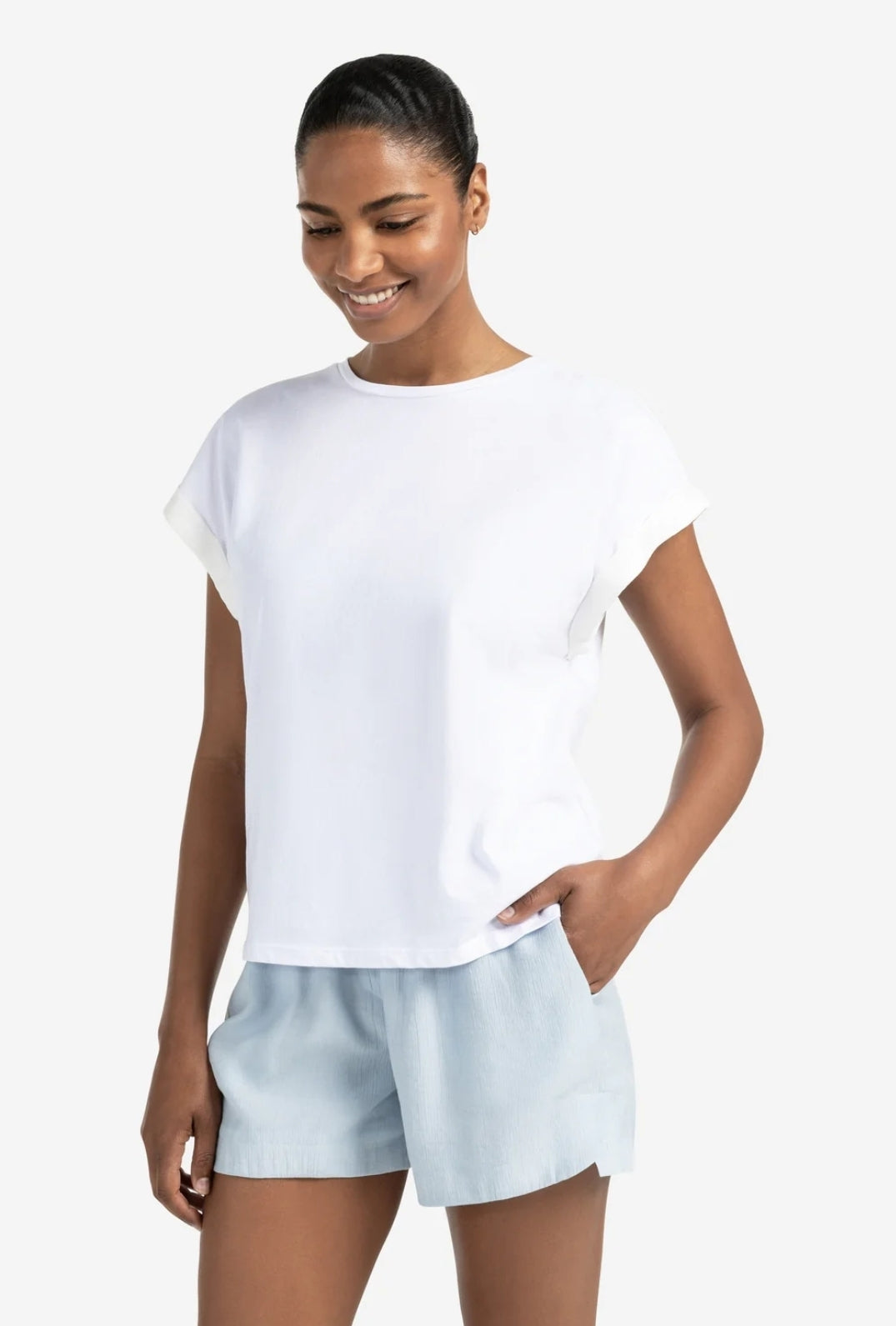 T-Shirt with Woven Cuff Sleeves