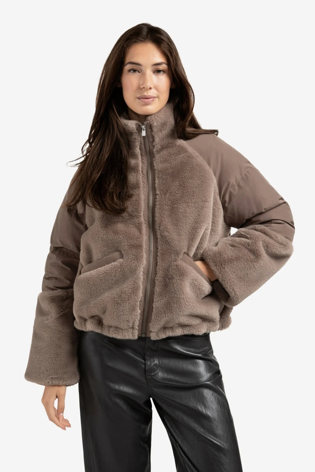 Faux Fur Jacket with Padded Sleeves - Extra 30% Off