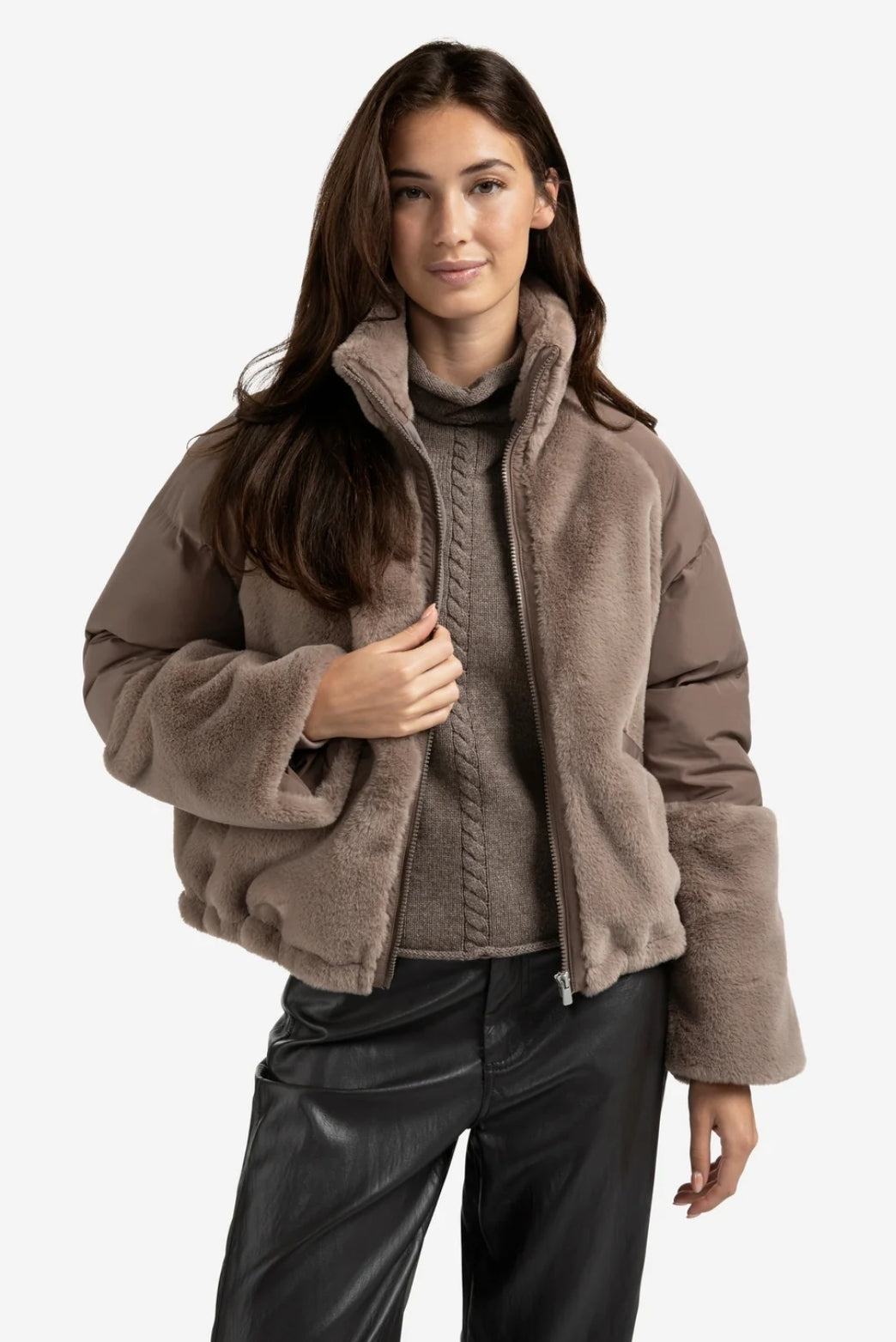 Faux Fur Jacket with Padded Sleeves - Extra 30% Off